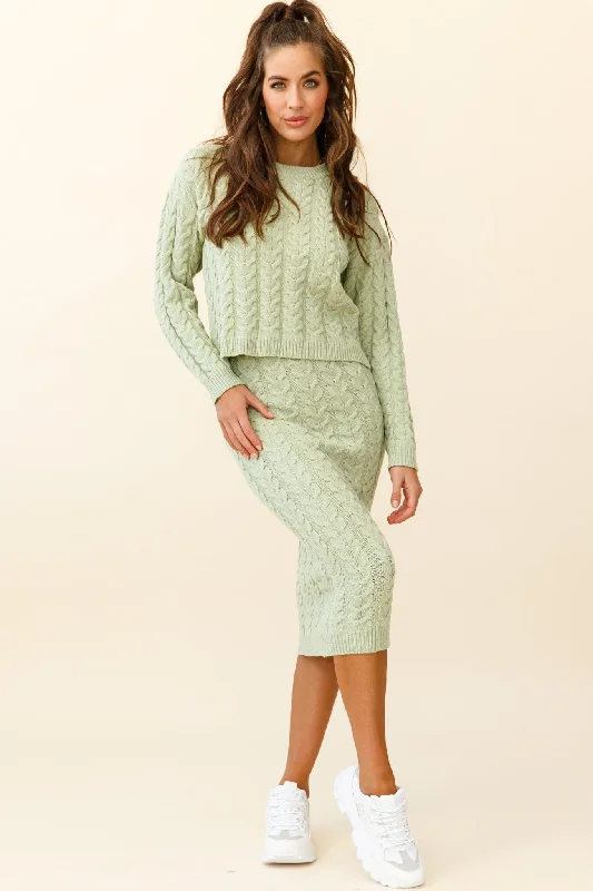 Sequin skirt in beige-Cozy Up Cable Knit Midi Skirt Green