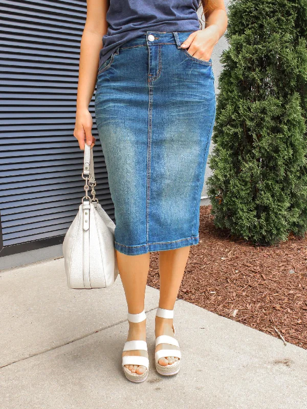 Pencil midi skirt-Emily Vintage Denim Skirt