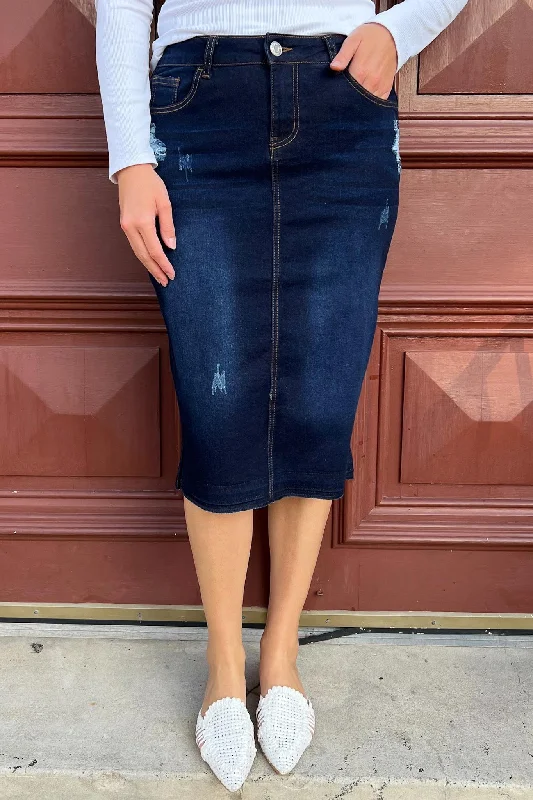 Black denim skirt-Gianna Distressed Denim Skirt (Dk. Indigo)