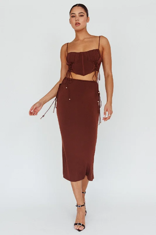 High-low skirt in grey-Graziella Lace Up Midi Skirt Chocolate