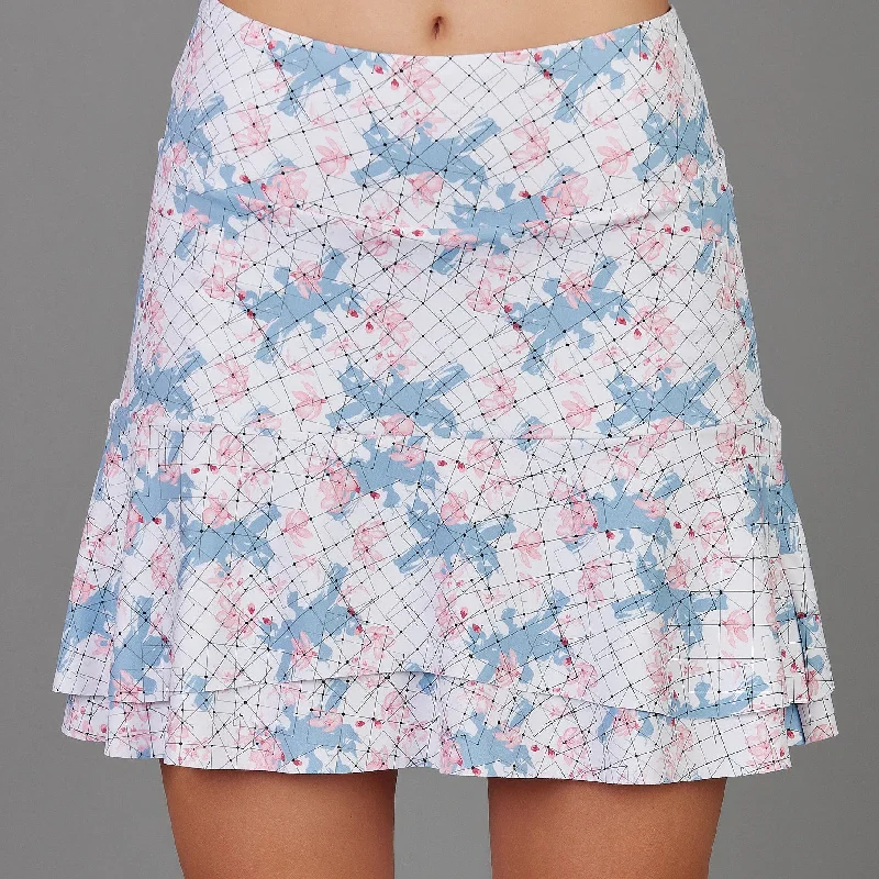 Asymmetrical skirt in pink-Grids Long Skort (print)