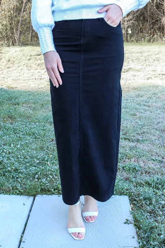 Black velvet skirt-Stella Ebony Long Denim Maxi Skirt (FINAL SALE)