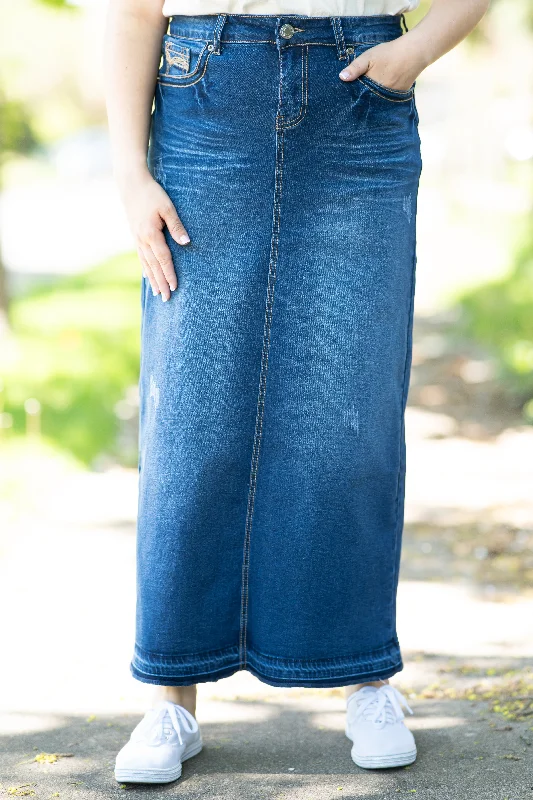 Smocked midi skirt-Hannah Indigo Wash Denim Skirt (FINAL SALE)