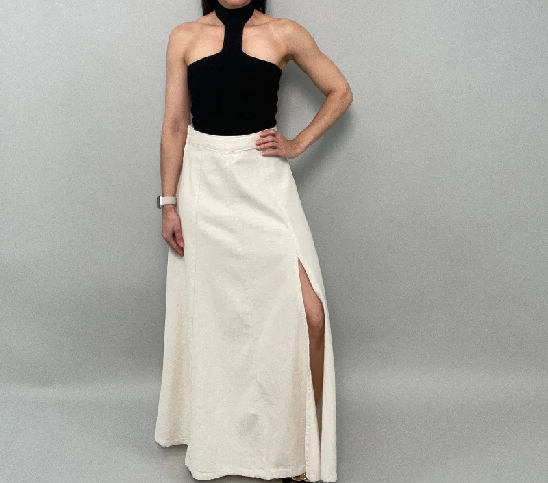 A-line skirt in brown-Ischael Linen Maxi Skirt