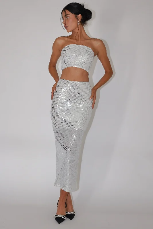 High-low maxi skirt-It Girls Sequin Maxi Skirt Silver