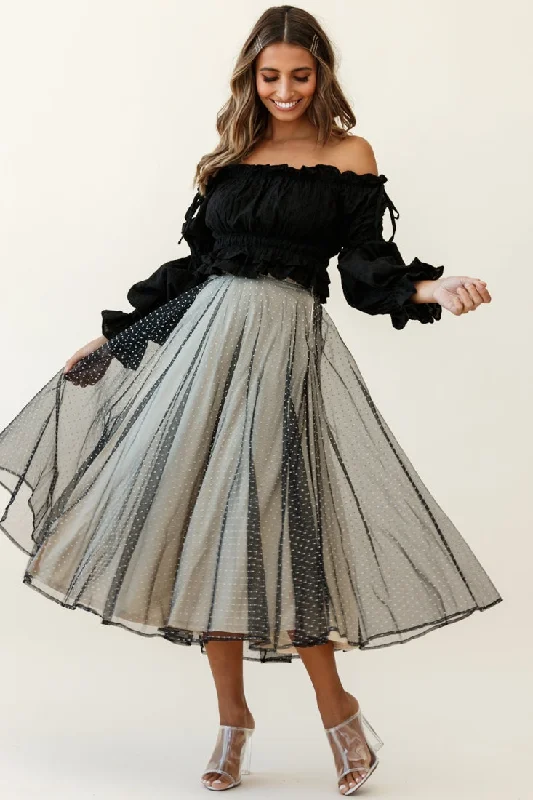 Tulle ballerina skirt-Jasmine Hail Spot Mesh Midi Skirt Black