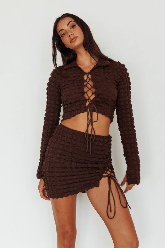 Red skirt in lace-Josseline Lace-Up Detail Mini Skirt Chocolate