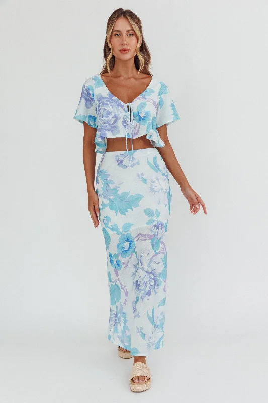 Maxi skirt with ruffles-La Vie Floral Maxi Skirt Floral Blue