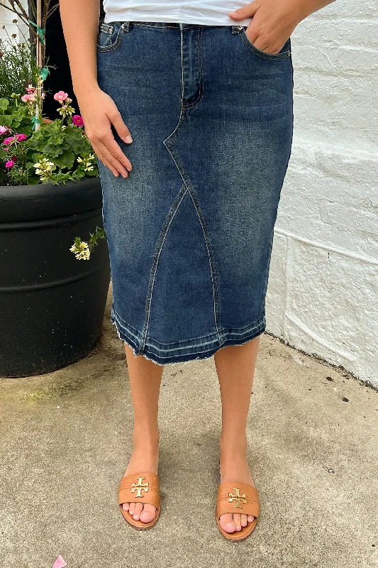 Pleated skirt with pockets-Maya Denim Skirt in Vintage Wash (Final Sale)