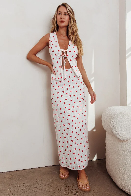 Ruffled skirt with elastic-Meet Me There Maxi Skirt Hearts White