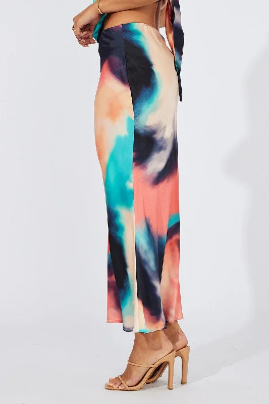 Pencil skirt in purple-Multi Abstract Slip Skirt Maxi