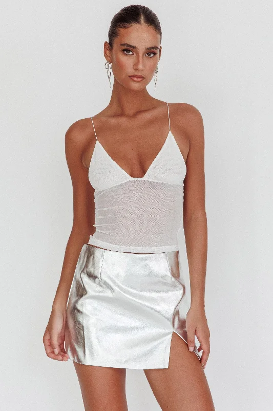 Asymmetrical mini skirt-Namrata PU Mini Skirt Silver