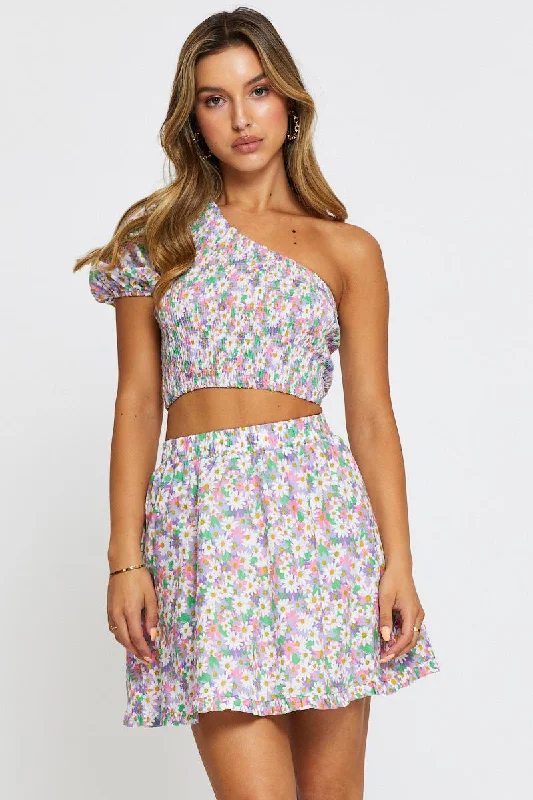 Knit maxi skirt-Print Skater Mini Skirt