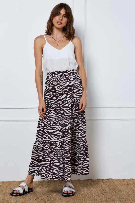 Knit skirt in beige-Print Tiered Maxi Skirt