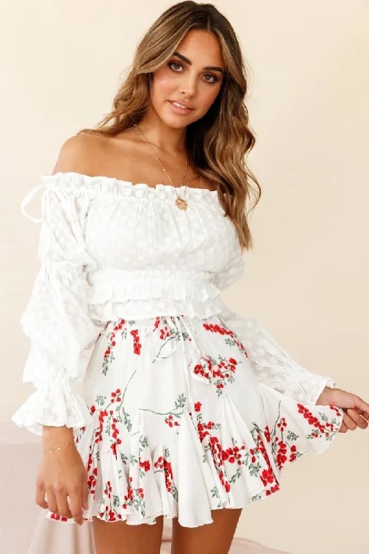 Flowy beach skirt-Robyn Flounce Mini Skirt Floral Print White