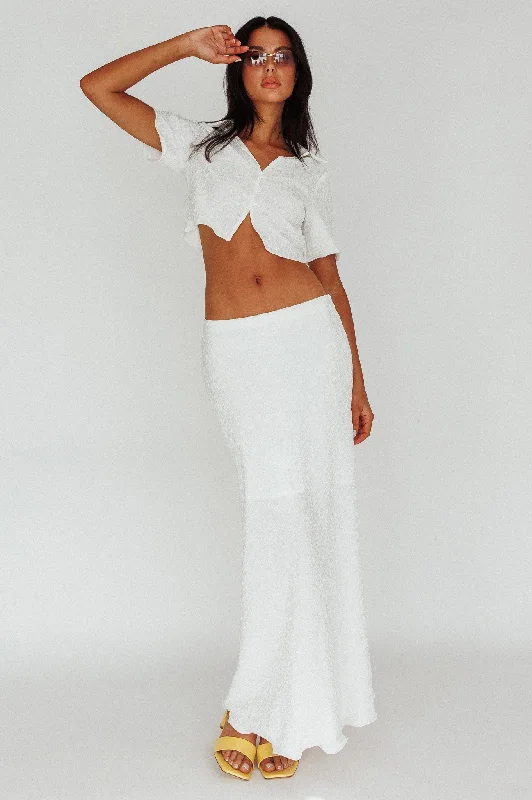 Button-down maxi skirt-Roman Midi Skirt Textured White