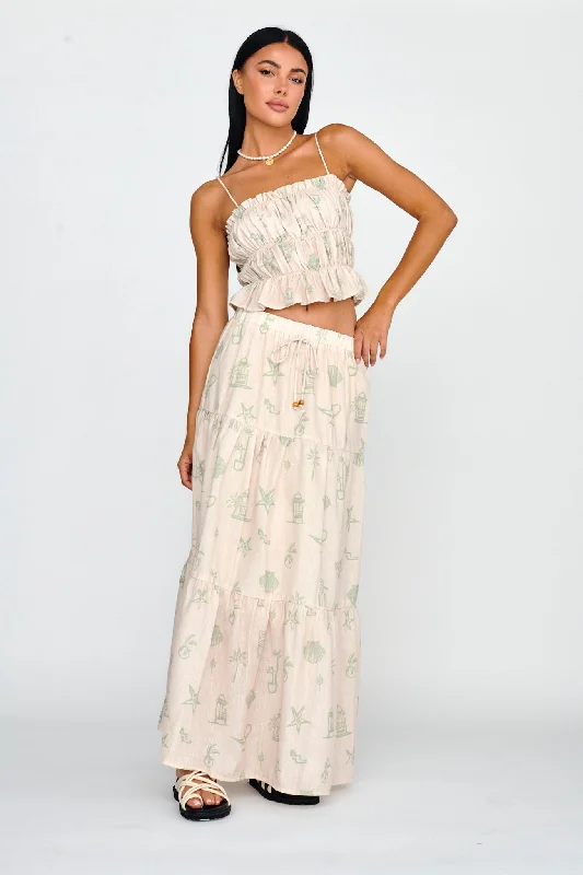 High-low skirt in grey-South Bay Maxi Skirt Print Sage