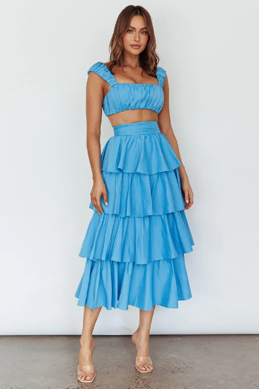 Button-down skirt in orange-Suenito Tiered Frill Maxi Skirt Blue