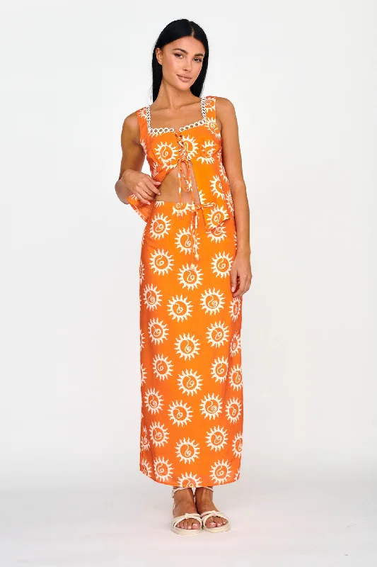 Flowy skirt with prints-Sun Days Midi Skirt Sun Orange