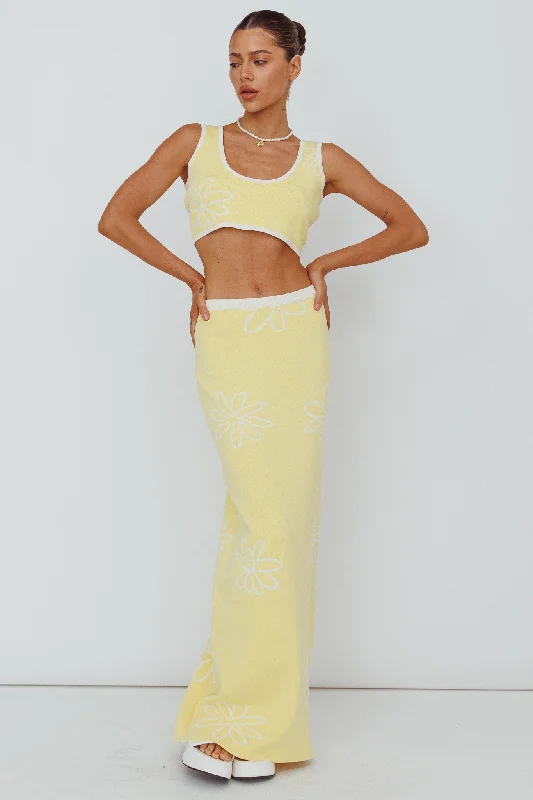 High-low skirt in grey-Sunland Knit Maxi Skirt Flower Light Lemon