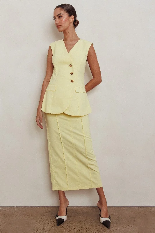 Smocked skirt in brown-Sweet Treat Column Midi Skirt Lemon