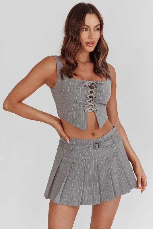 Embroidered maxi skirt-Swoon Belted Pleat Mini Skirt Grey