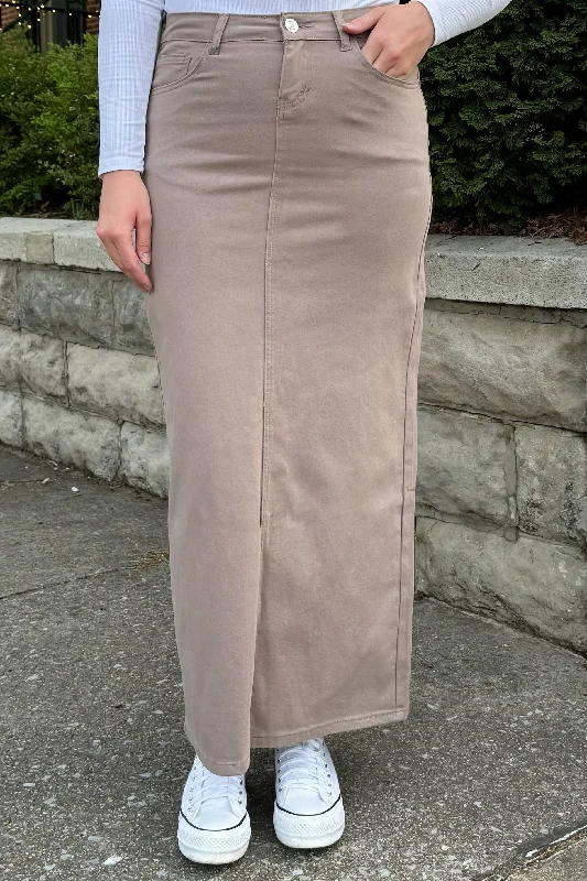 Tulle midi skirt-Taylee Denim Maxi Skirt in Taupe