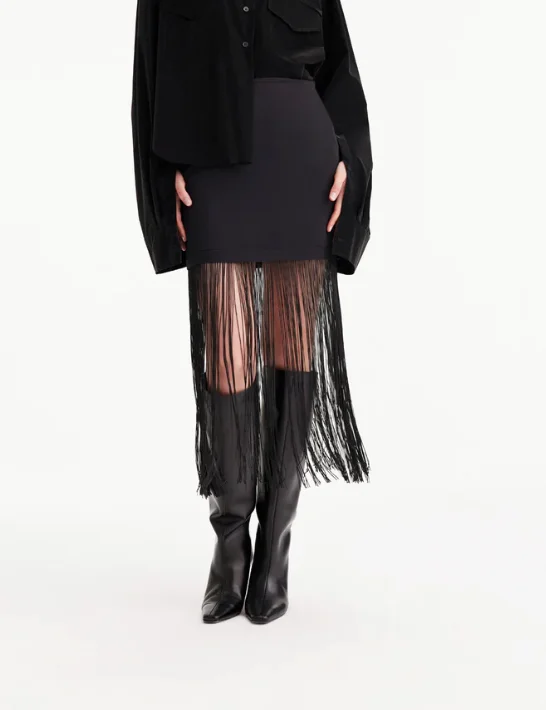 Tiered skirt in brown-Theo Atlas Fringe Skirt