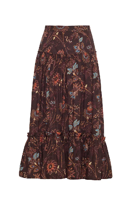 Black skirt in tulle-Tisbury Maxi Skirt in Brown Vint Blossom