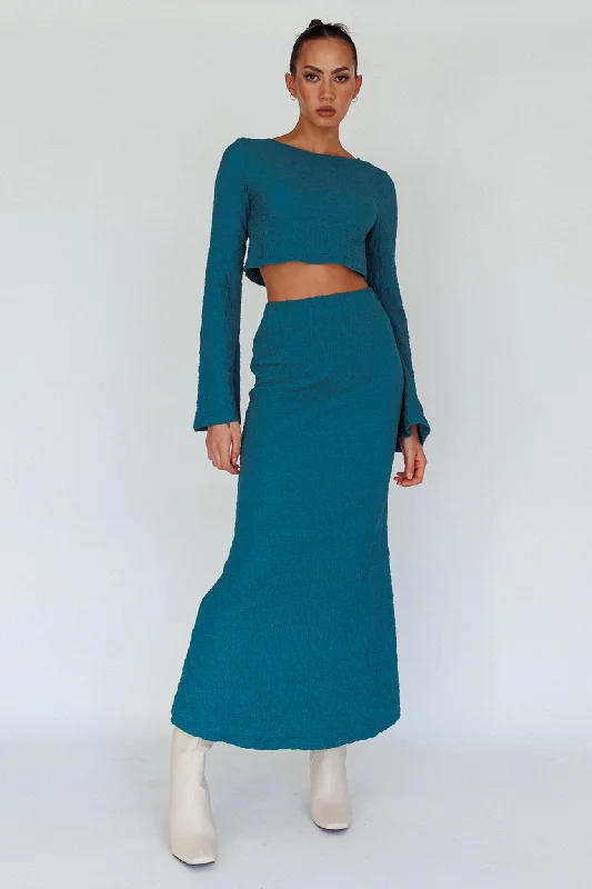 Smocked skirt in purple-Treasures Textured Midi Skirt Teal