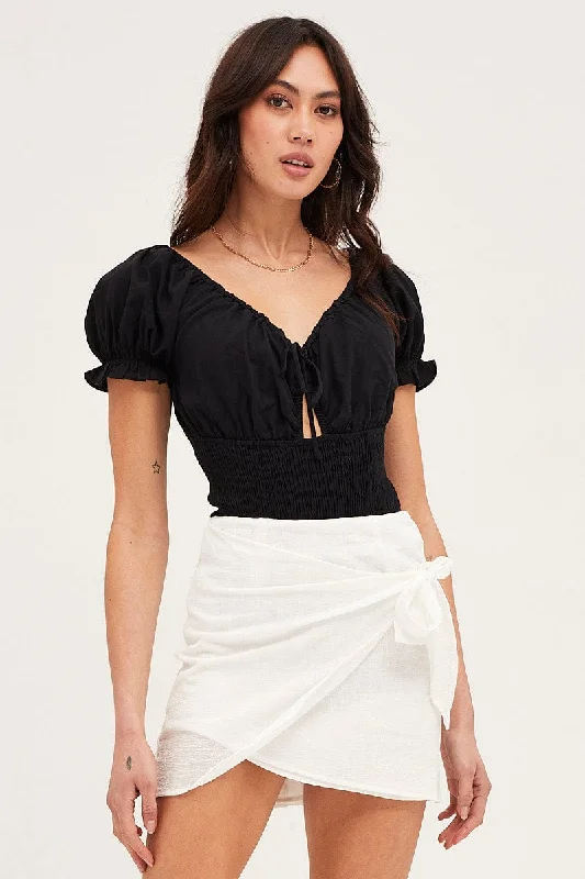 Tiered skirt in boho-White Front Tie Wrap Mini Skirt