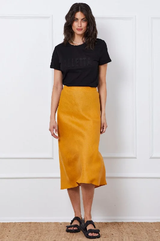 High-low skirt in pink-Yellow Midi Skirt Linen