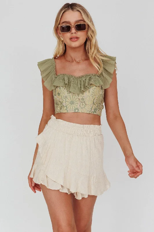 Embroidered skirt in teal-You Got It Tied Ruffle Skort Natural