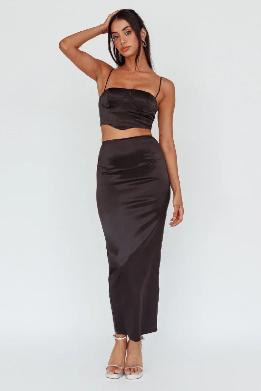 Asymmetrical skirt with slit-Zeina Satin Midi Skirt Black